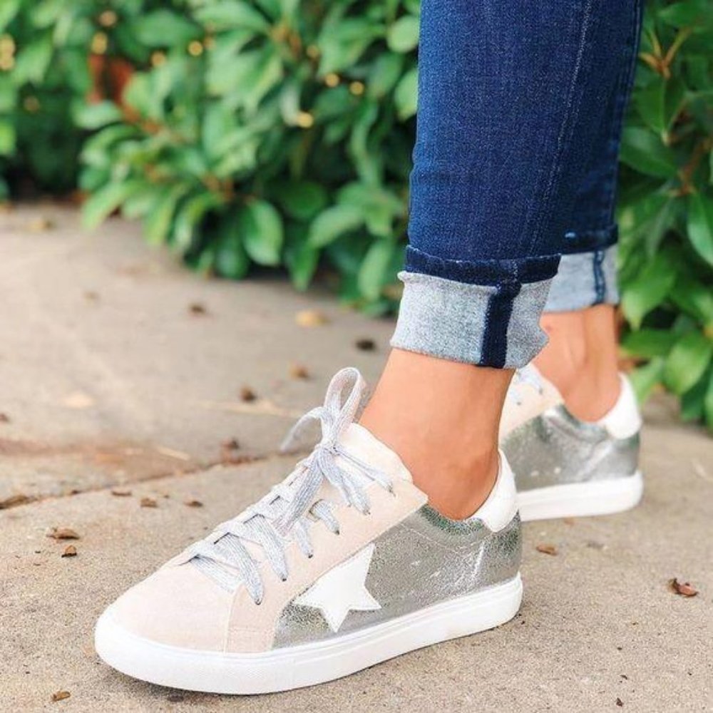 Metallic Silver Low Top Star Sneakers - Picture 8 of 15
